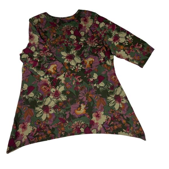 Denim & Co. Sharkbite Top 3/4 Sleeve Floral Crew Neck Casual Multicolor Women 1X - Picture 2 of 9